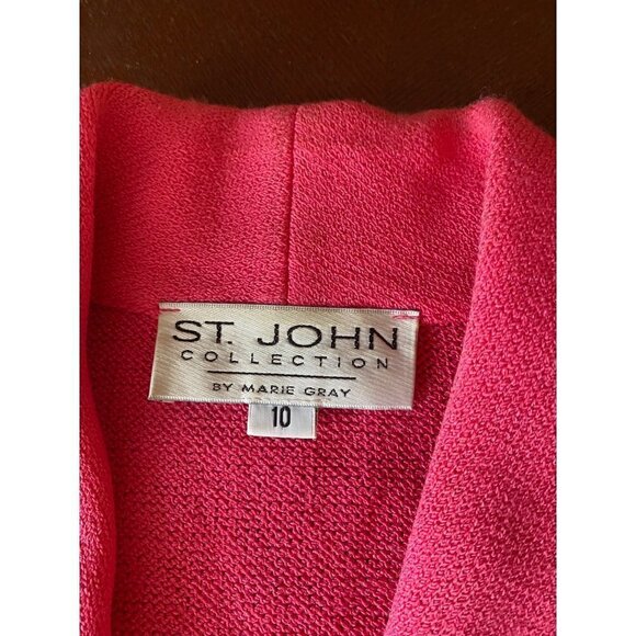 Vintage St John Women's Pink Knit White Trim Zip Jacket - 10 - Picture 10 of 11